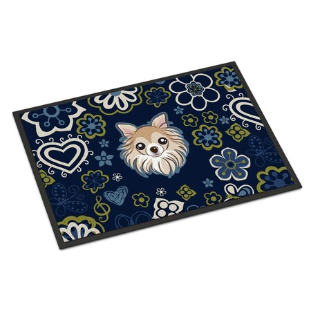 Carolines Treasures 18 x 27 in. Blue Flowers Chihuahua Indoor or Outdoor Mat BB5102MAT